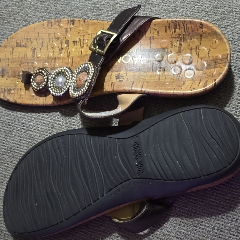 Vionic Brown Sandals with Beaded Accents - Picture 6 of 8